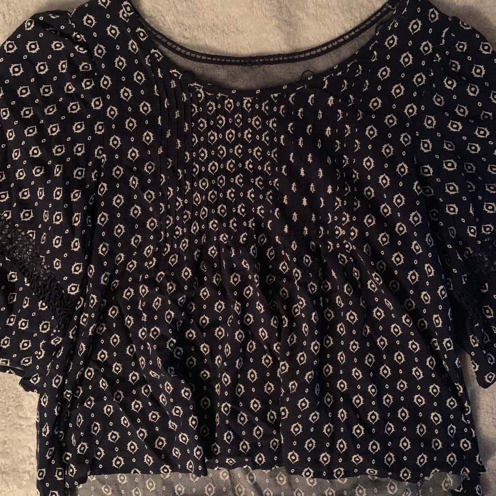 Navy and White Printed Blouse